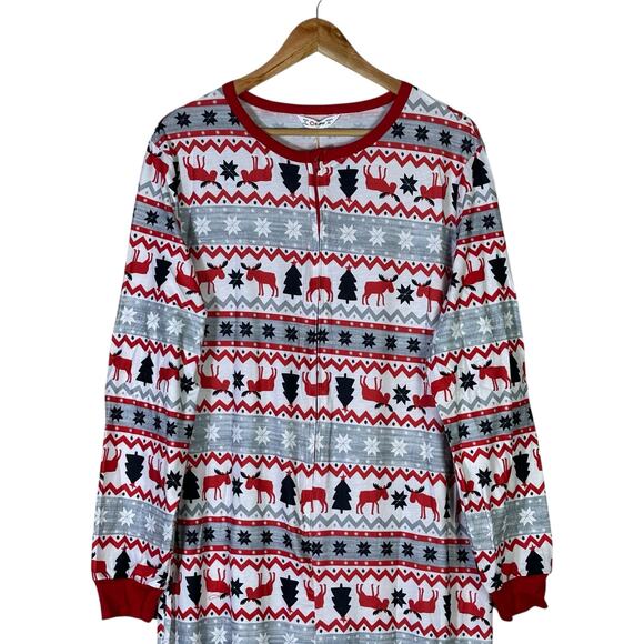 NWT PatPat One Piece Pajamas Womens XL Red Moose Fair Isle Christmas Funny - Picture 4 of 8